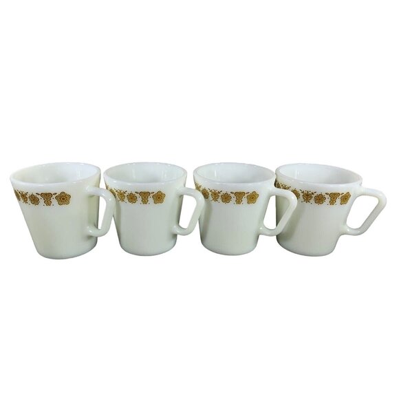 Pyrex Corning Other - Vintage Pyrex Butterfly Gold Coffee Mugs Corning D-Handle Milk Glass Cups 4 pcs